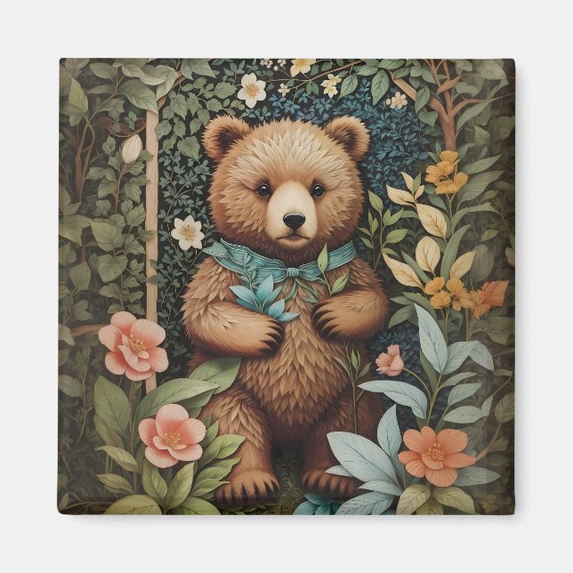 Cute Baby Brown Bear William Morris Inspired  Magnet (Front)