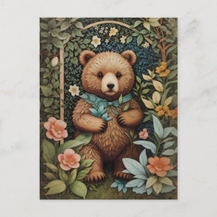 Cute Baby Brown Bear William Morris Inspired Postcard