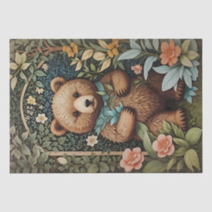 Cute Baby Brown Bear William Morris Inspired Tissue Paper