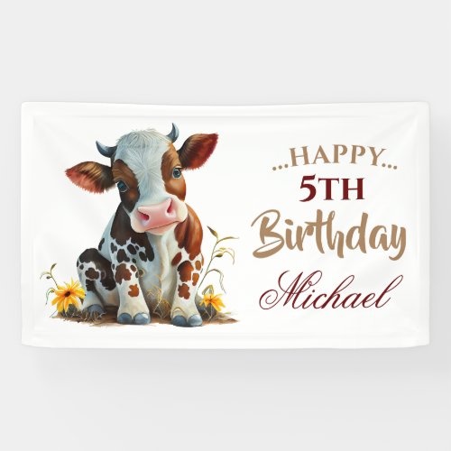 Cute Baby Brown Cow Banner