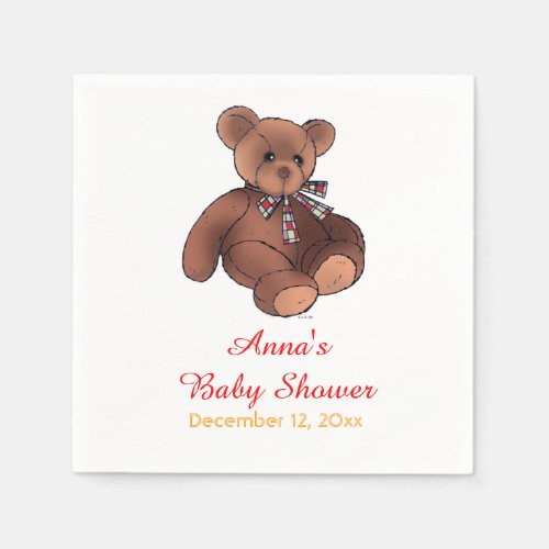 cute baby brown teddy bear baby shower napkins