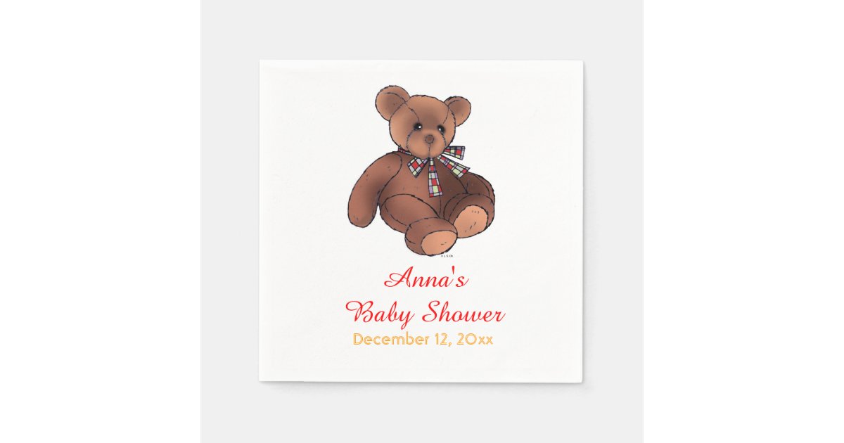 cute baby brown teddy bear baby shower napkins Zazzle