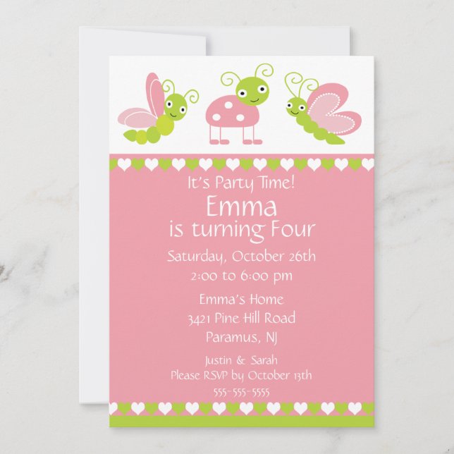 Cute Baby Bugs Birthday Invitation (Front)