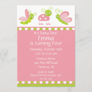 Cute Baby Bugs Birthday Invitation