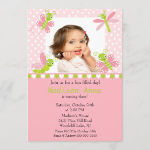 Cute Baby Bugs Photo Birthday Invitation