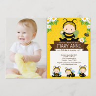 Cute Baby Bumble Bee Honey Bee 1st Birthday Photo Invitation