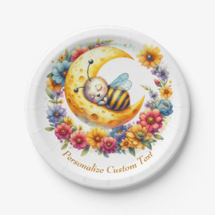 Cute Baby Bumble Bee Sleeping on the Moon Paper Plates