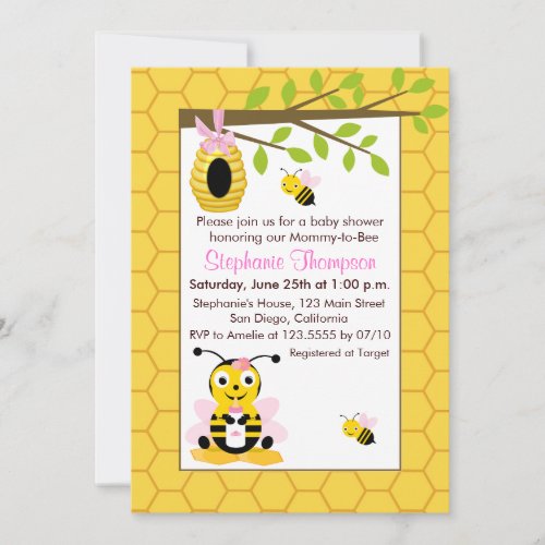 Little Bumble Bees Girl Baby Shower Invitations