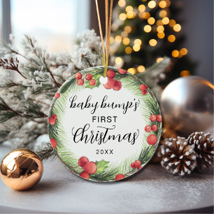 Cute Baby Bump's First Christmas Holiday Ceramic  Ceramic Ornament