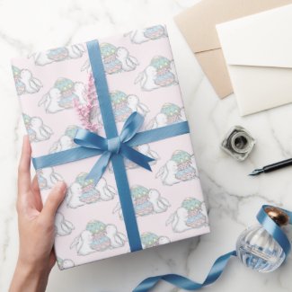 Cute Baby Bunnies with an Easter Egg - Pink Easter Wrapping Paper