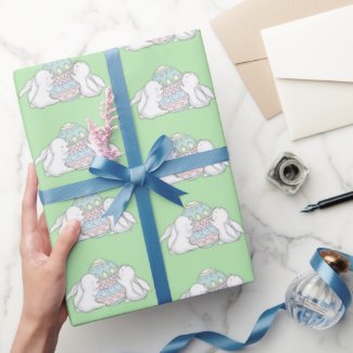 Cute Baby Bunnies with Easter Eggs - Green Easter Wrapping Paper