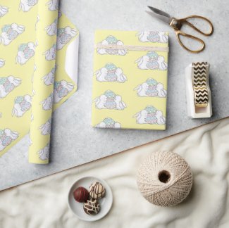 Cute Baby Bunnies with Easter Eggs - Yellow Easter Wrapping Paper