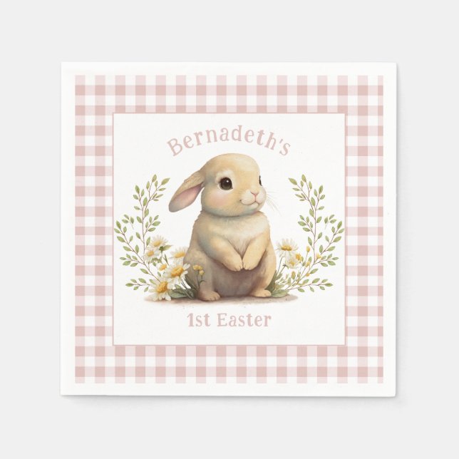Cute Baby Bunny 1st Easter Party Napkins (Front)