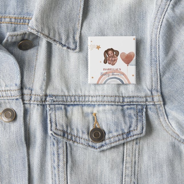 Cute baby bunny African american kids baby shower Button (In Situ)