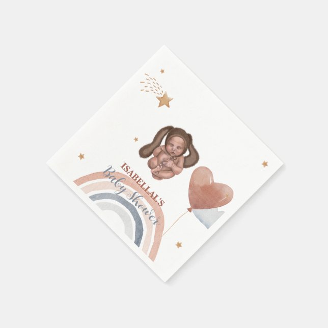 Cute baby bunny African american kids baby shower Napkins (Corner)