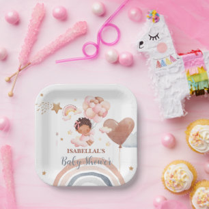 Cute baby bunny African american kids baby shower Paper Plates