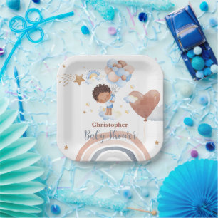 Cute baby bunny African american kids baby shower Paper Plates