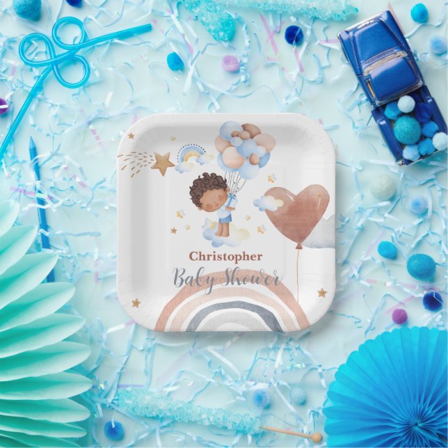 Cute baby bunny African american kids baby shower Paper Plates (Party)