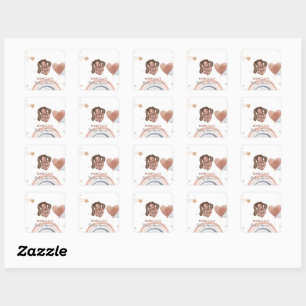 Cute baby bunny African american kids baby shower Square Sticker
