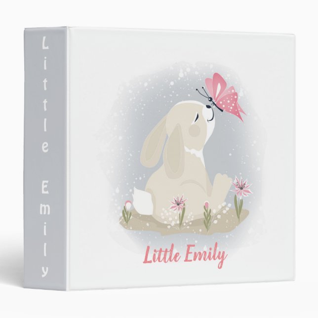 Cute baby Bunny and butterfly. 3 Ring Binder (Front/Spine)