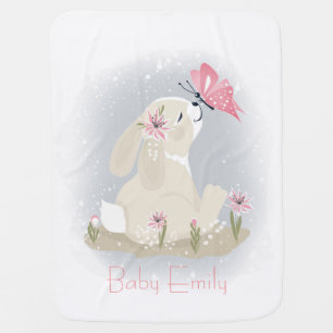 Cute baby Bunny and butterfly. Baby Blanket
