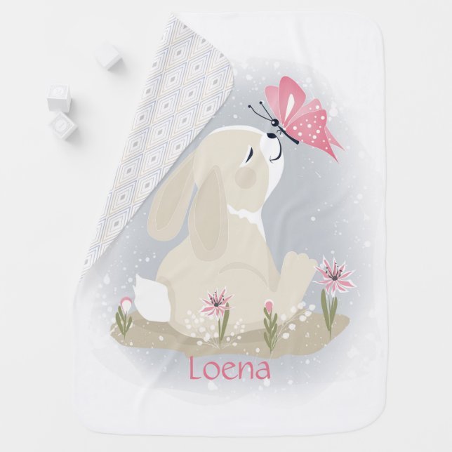Cute baby Bunny and butterfly. Baby Blanket (In Situ)