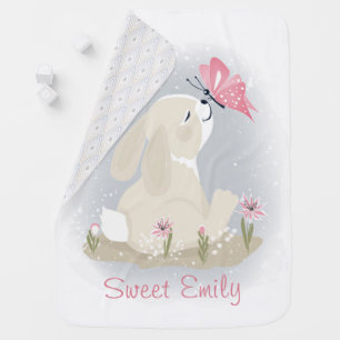 Cute baby Bunny and butterfly. Blanket