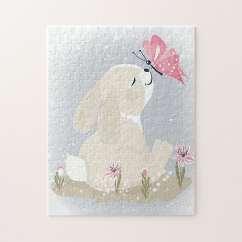 Cute baby Bunny and butterfly Jigsaw Puzzle