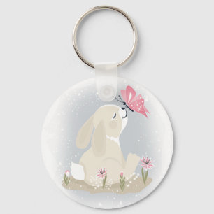 Cute baby Bunny and butterfly. Keychain