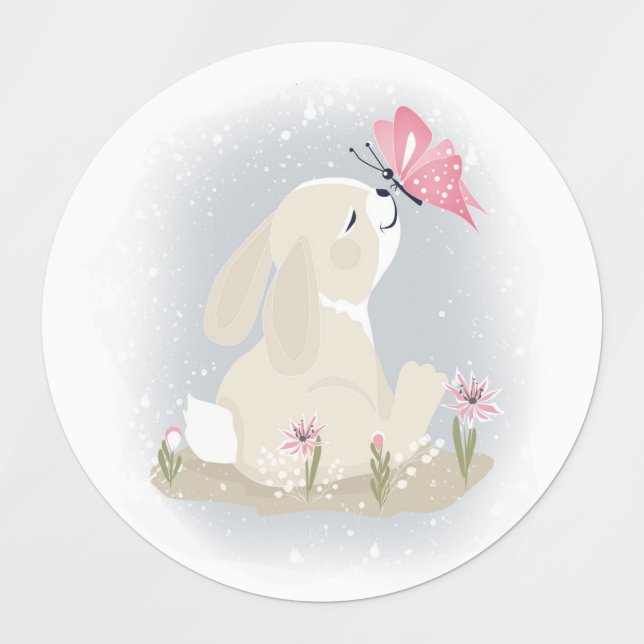 Cute baby Bunny and butterfly. Kids' Labels (Design 1)