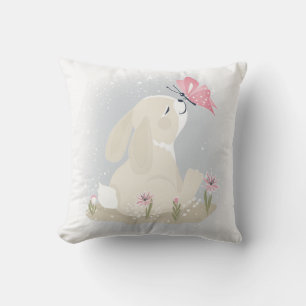 Cute baby Bunny and butterfly. Outdoor Pillow