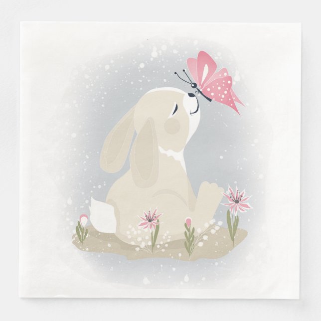 Cute baby Bunny and butterfly. Paper Dinner Napkins (Front)
