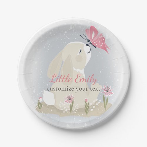 Cute baby Bunny and butterfly Paper Plate