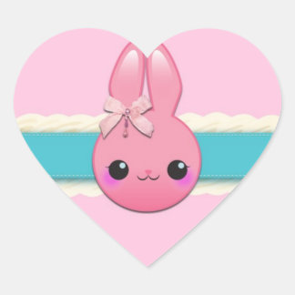 Cute Baby Bunny Frosting Bow and Ribbon Heart Sticker
