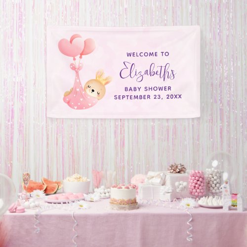 Cute Baby Bunny in a Heart Blanket Baby Shower Banner