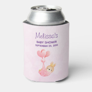 Cute Baby Bunny in a Heart Blanket Baby Shower Can Cooler