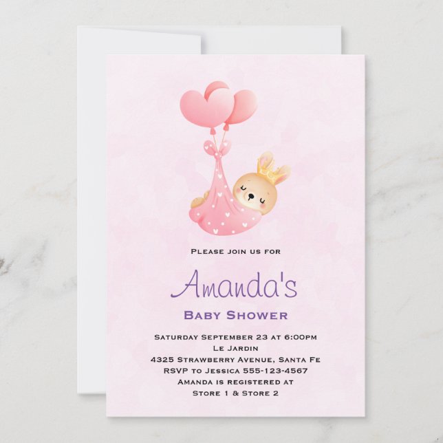 Cute Baby Bunny in a Heart Blanket Baby Shower Invitation (Front)
