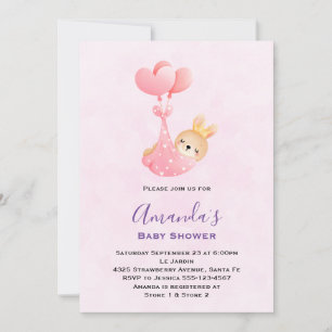 Cute Baby Bunny in a Heart Blanket Baby Shower Invitation