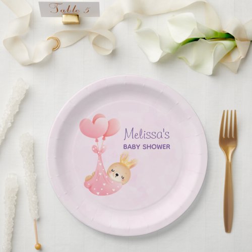  Cute Baby Bunny in a Heart Blanket Baby Shower Paper Plates