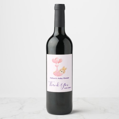 Cute Baby Bunny in a Heart Blanket Baby Shower Wine Label