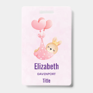 Cute Baby Bunny in a Heart Blanket Badge