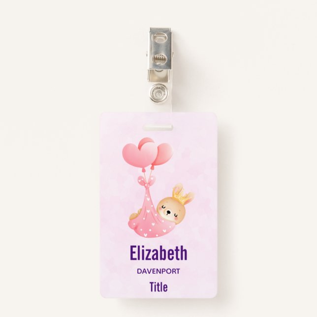 Cute Baby Bunny in a Heart Blanket Badge (Front with Clip)