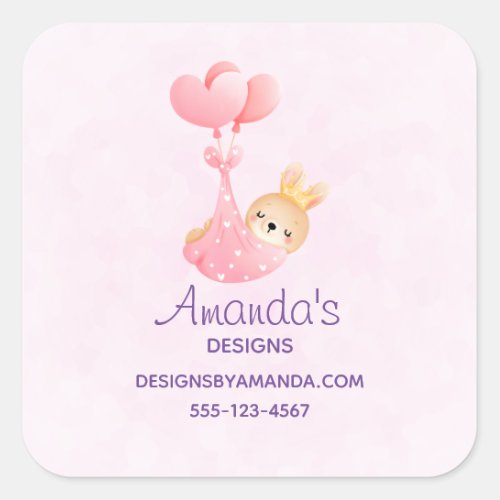 Cute Baby Bunny in a Heart Blanket Business  Square Sticker