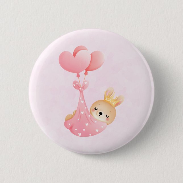 Cute Baby Bunny in a Heart Blanket Button (Front)