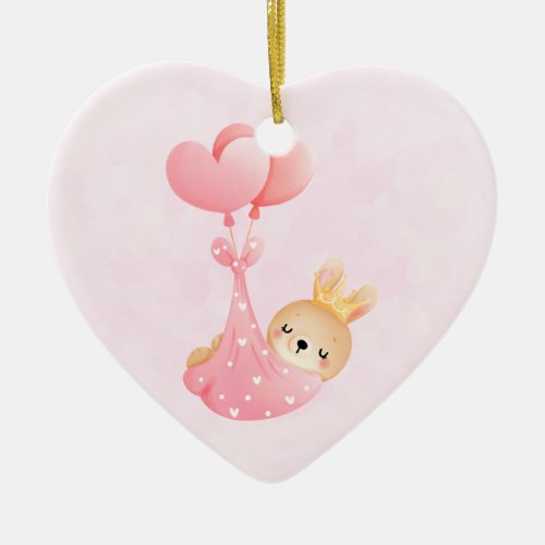 Cute Baby Bunny in a Heart Blanket Ceramic Ornament