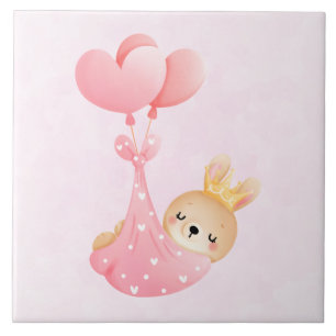 Cute Baby Bunny in a Heart Blanket Ceramic Tile