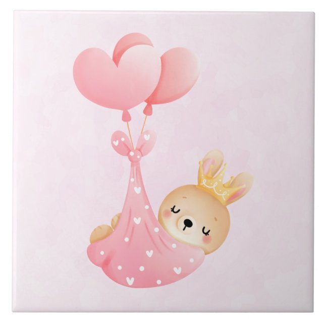 Cute Baby Bunny in a Heart Blanket Ceramic Tile (Front)