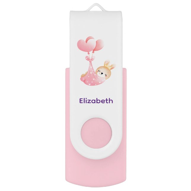 Cute Baby Bunny in a Heart Blanket Flash Drive (Front Vertical)