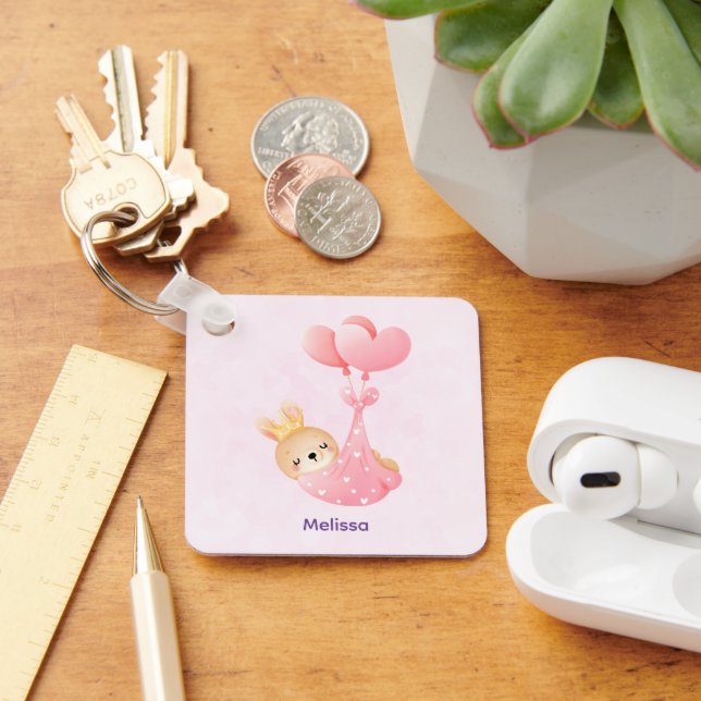 Cute Baby Bunny in a Heart Blanket Keychain (Desk)