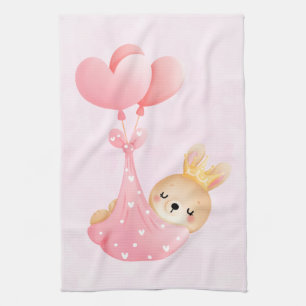 Cute Baby Bunny in a Heart Blanket Kitchen Towel